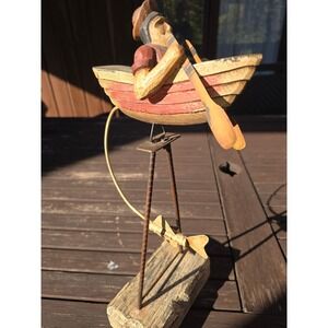 Rustic Folk Art Rowboat Whirligig
